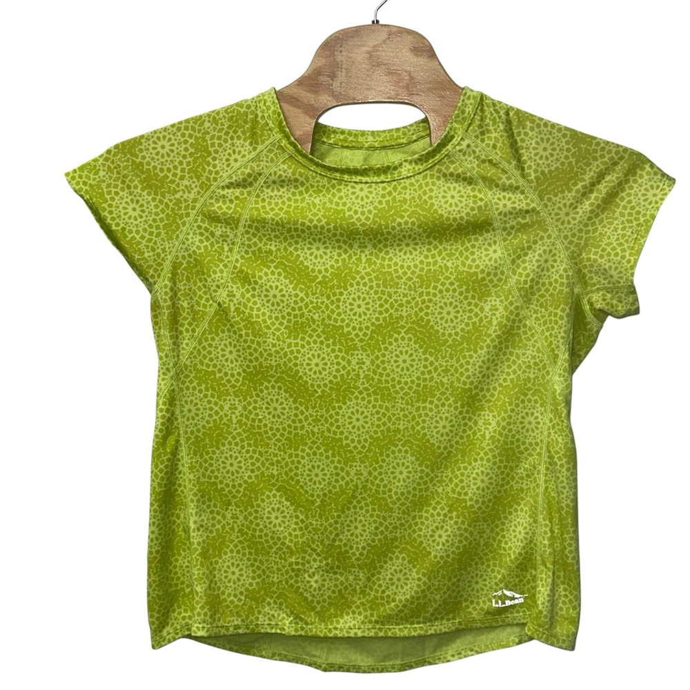 LL Bean T-Shirt WomenS Size XL Green Geometric Print Round Neck Short Sleeve Tee